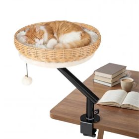 360Â° Rotatable Desktop Cat Bed Perch, 2-in-1 Workspace Cat Retreat With Jingling Ball (Natural + Black + White)