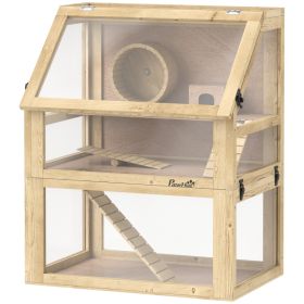 3 Tier Wooden Hamster Cage w/ Detachable Bottom, Hut, Seesaw, Exercise Wheel, Ramps, 24" x 16" x 29.5"