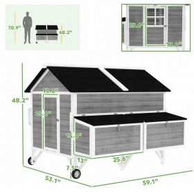 Wooden Chicken Coop W Wheels, Handles, 2 Nesting Boxes, 2 Trays, 4 Perches, Chicken Tractor For 4-6 Chickens, GrayFor Multiple Packages Being Shipped,