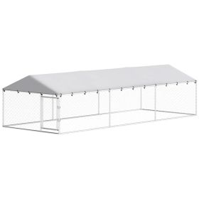 PawHut 20' X 7.5' X 5' Dog Kennel Outdoor For Large Dogs With Waterproof Roof, Silver,For Multiple Parcels Of Goods, Please Pay Attention To The Detai
