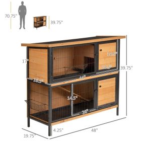 2-Story Large Rabbit Hutch Bunny Cage Wooden Pet House Metal Frame With Rooms, Ramp, No Leak Tray, Feeding Trough, Waterproof Asphalt Roof For Rabbits