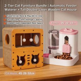 Cat Furniture Combo Set, 3 Style Multi Size Wooden Cat Scratcher House And 2 In One Pink White Automatic Feeder Water Dispenser 1600ml Food 800ml Wate (Option: S FAD BLUE MD CAT2)