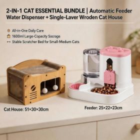 Cat Furniture Combo Set, 3 Style Multi Size Wooden Cat Scratcher House And 2 In One Pink White Automatic Feeder Water Dispenser 1600ml Food 800ml Wate (Option: S FAD BLUE MD TV)