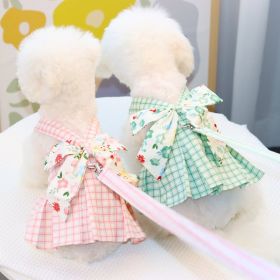 Pet clothes Dog chest back traction rope Teddy cat clothes Pet clothes Plaid plaid chest back skirt (Color: Pink, size: L)