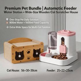 Cat Furniture Combo Set, 3 Style Multi Size Wooden Cat Scratcher House And 2 In One Pink White Automatic Feeder Water Dispenser 1600ml Food 800ml Wate (Option: S FAD BLUE MD CAT1)
